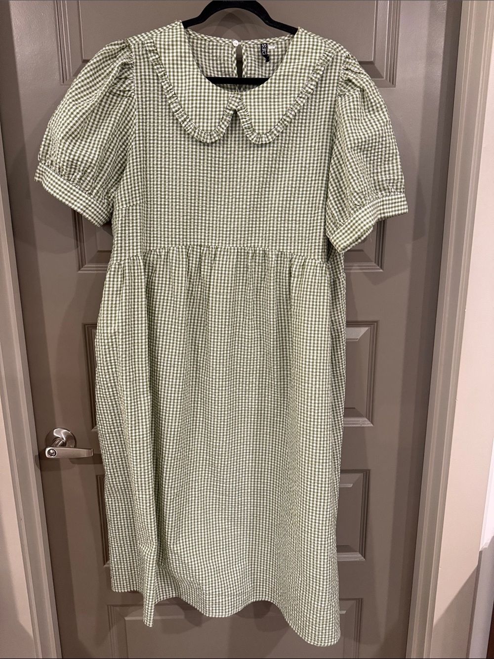 ASOS Green and White Gingham Midi Dress with Peter Pan Collar